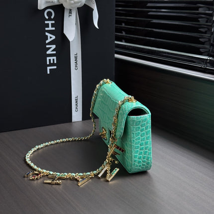 CHANEL 26S WALLET ON CHAIN 22 IN TIFFANY BLUE CROCODILE-EMBOSSED CALFSKIN GOLD HARDWARE