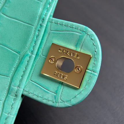 CHANEL 26S WALLET ON CHAIN 22 IN TIFFANY BLUE CROCODILE-EMBOSSED CALFSKIN GOLD HARDWARE