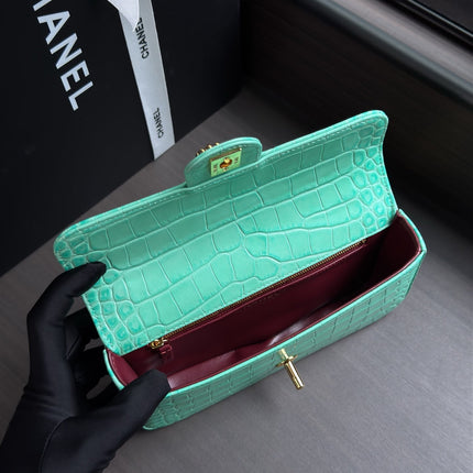 CHANEL 26S WALLET ON CHAIN 22 IN TIFFANY BLUE CROCODILE-EMBOSSED CALFSKIN GOLD HARDWARE