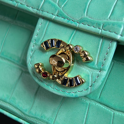 CHANEL 26S WALLET ON CHAIN 22 IN TIFFANY BLUE CROCODILE-EMBOSSED CALFSKIN GOLD HARDWARE