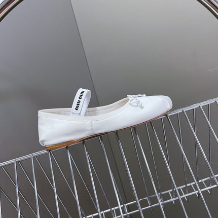 BALLET FLAT SHOES WHITE GLOSSY SHEEPSKIN