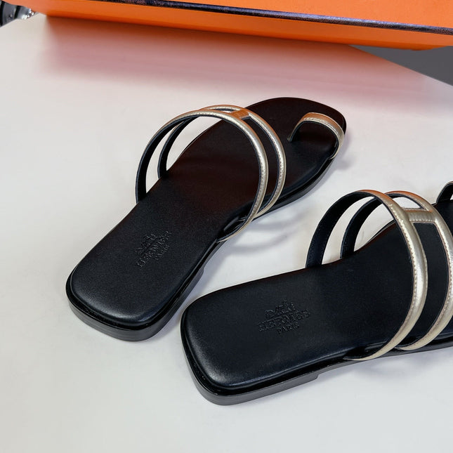Georgia Sandals Gold Black Calfskin
