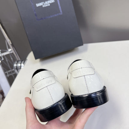 YSL 25S SAINT LAURENT LOAFERS IN WHITE PATENT CALFSKIN