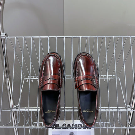 YSL 25S SAINT LAURENT LOAFERS IN TORTOISESHELL CRIMSON GLOSSY CALFSKIN