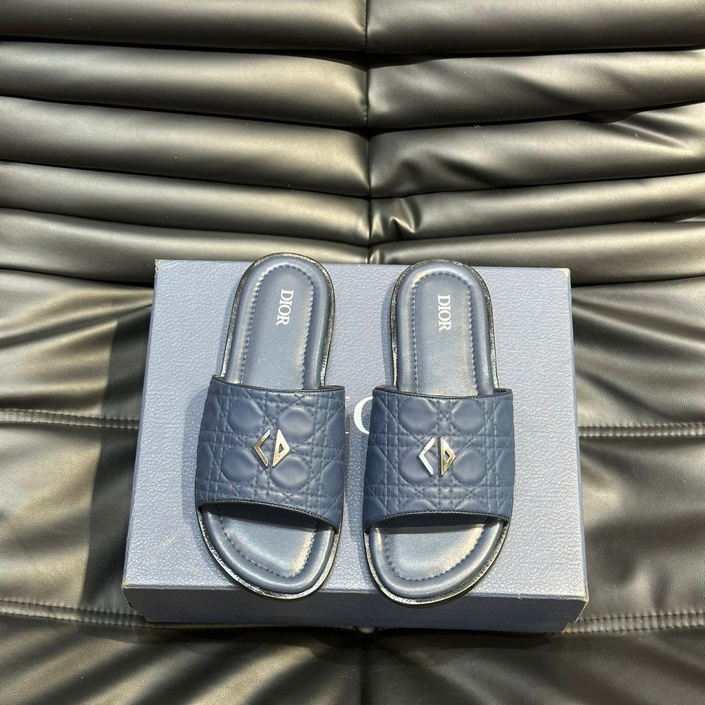CD ALIAS SUMMER SLIPPER NAVY EMBOSSED CALFSKIN