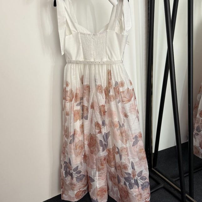 ZIMMERMANN 26S BOW-STRAP FLORAL MIDI DRESS 241