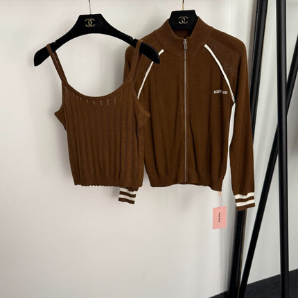 MIUMIU KNIT SET WITH CARDIGAN AND CAMI TOP STYLE 561