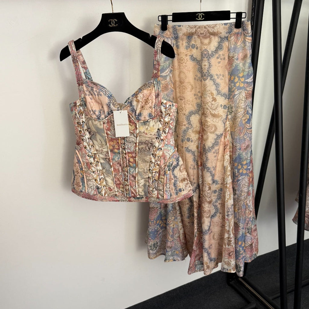ZIMMERMANN 26S CAMISOLE TOP & HIGH WAIST SKIRT SET STYLE 158