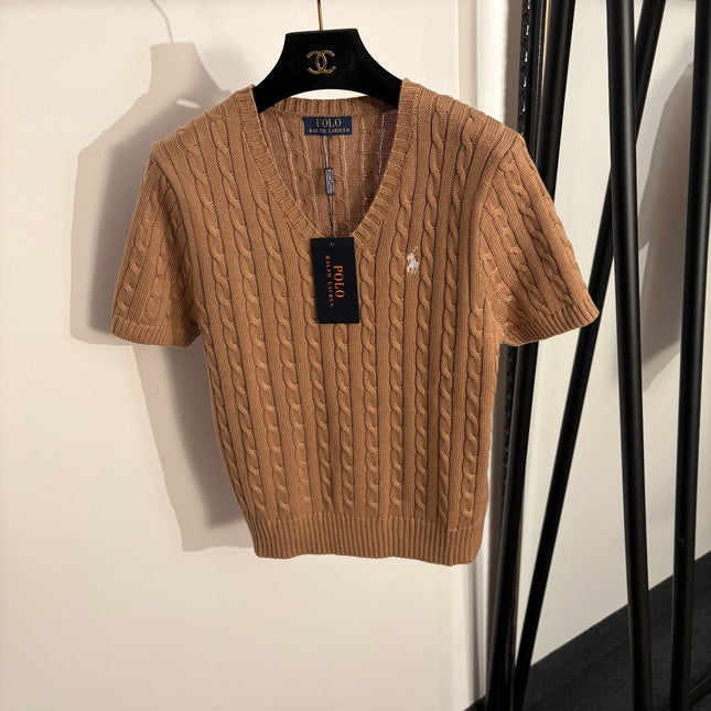 RALPH LAUREN 26S SHORT SLEEVE V-NECK KNIT TOP 323