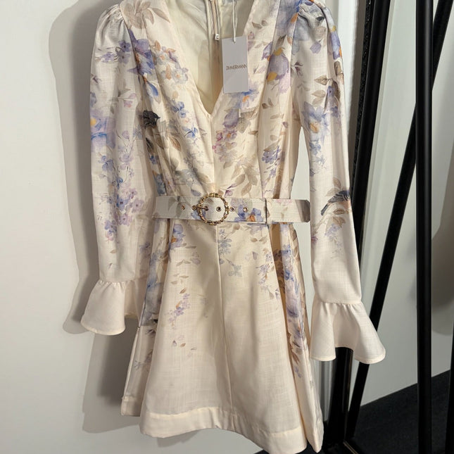 ZIMMERMANN 26S BELTED V-NECK MINI DRESS 270