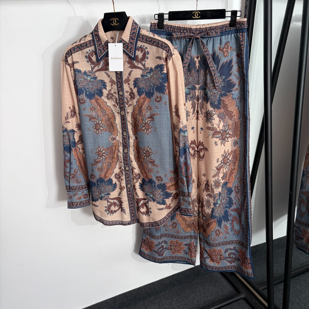 ZIMMERMANN 26S LONG SLEEVE SHIRT & WIDE LEG PANTS SET STYLE 182