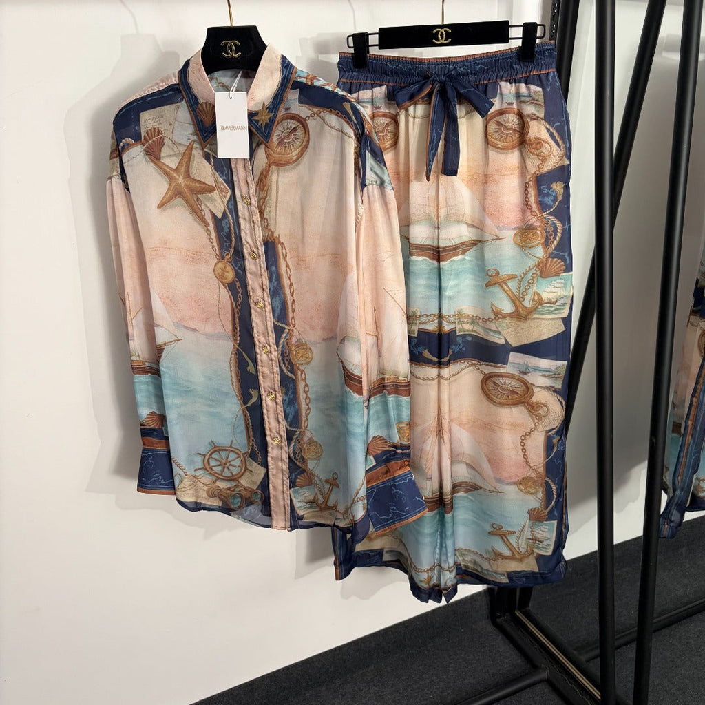 ZIMMERMANN 26S LONG SLEEVE SHIRT & WIDE LEG PANTS SET STYLE 177