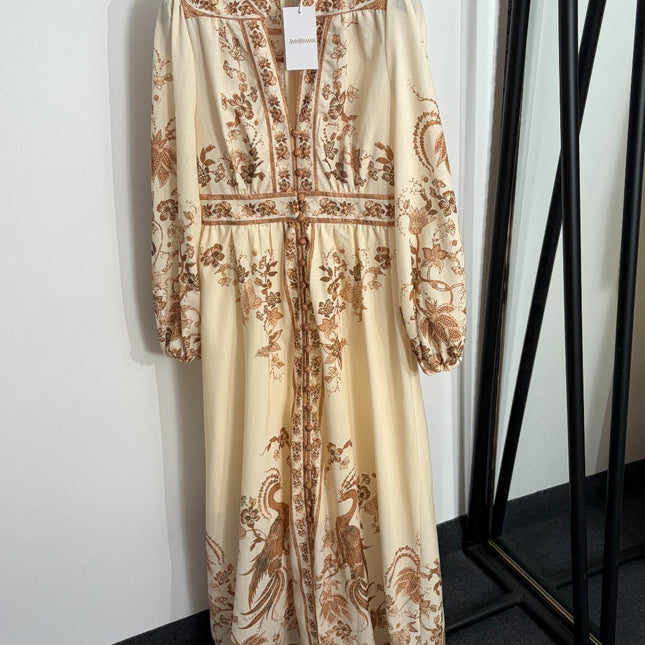 ZIMMERMANN 26S LONG-SLEEVE FLORAL MIDI DRESS 243