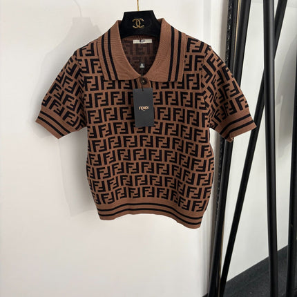 FENDI 26S SHORT-SLEEVE KNIT POLO TOP 310