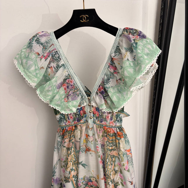 ZIMMERMANN 26S RUFFLE-SLEEVE FLORAL MIDI DRESS 251