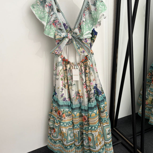 ZIMMERMANN 26S RUFFLE-SLEEVE FLORAL MIDI DRESS 251