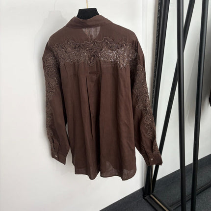 LORO PIANA 26S LACE-TRIM SHIRT PANTS SET 998