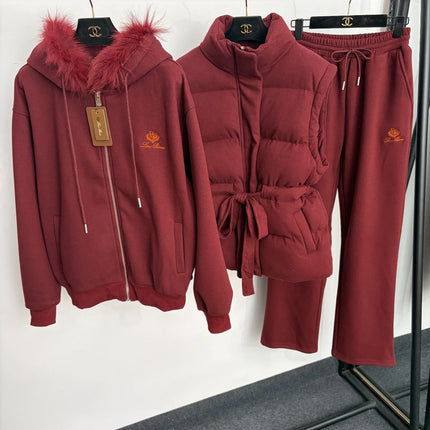 LORO PIANA 26S THREE-PIECE FUR-TRIM HOODED TRACKSUIT 990