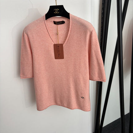 LORO PIANA 26S SHORT-SLEEVE V-NECK KNIT TOP 915