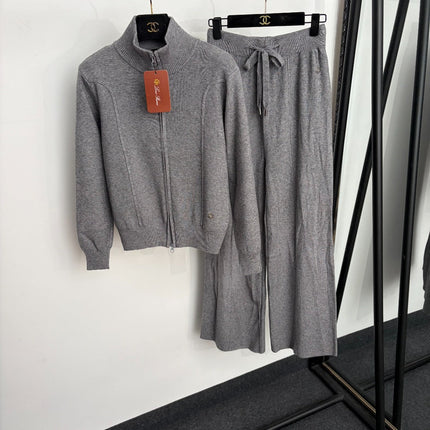 LORO PIANA 26S KNIT ZIP-UP JACKET & WIDE-LEG PANTS SET 861