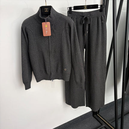 LORO PIANA 26S KNIT ZIP-UP JACKET & WIDE-LEG PANTS SET 864