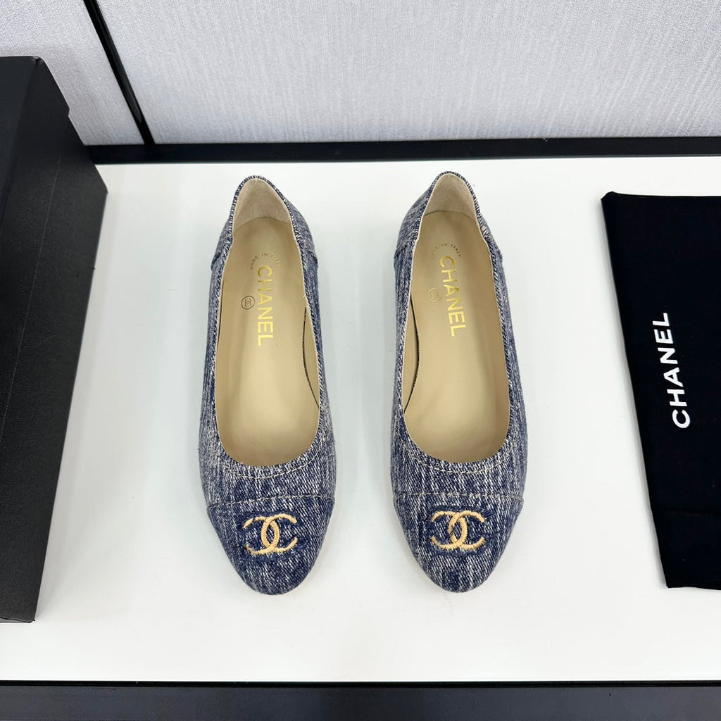 cc ballet flat blue with white stripe denim 166816