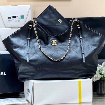 LARGE MAXI SHOPPING BAG 59 IN BLACK CALFSKIN GOLD-TONE METAL