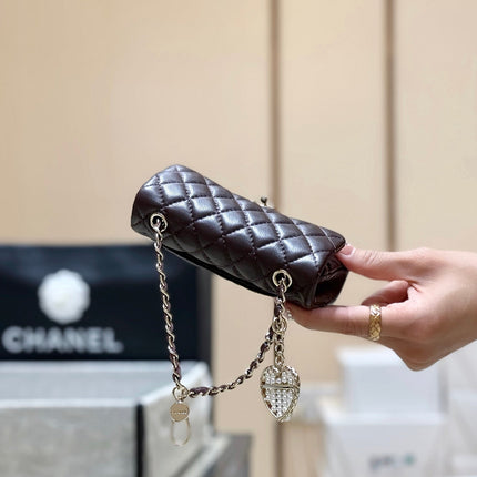 CHANEL 25S FLAP CHARM BAG 13 IN CHOCOLATE BROWN LAMBSKIN
