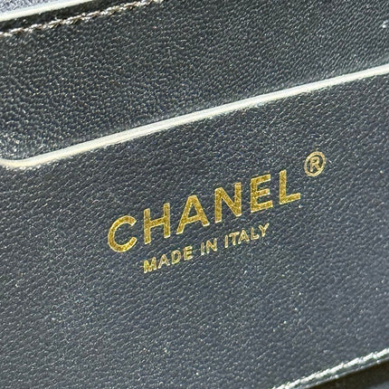 CHANEL 26S TOTE BAG 18 IN BEIGE FABRIC AND BLACK CALFSKIN