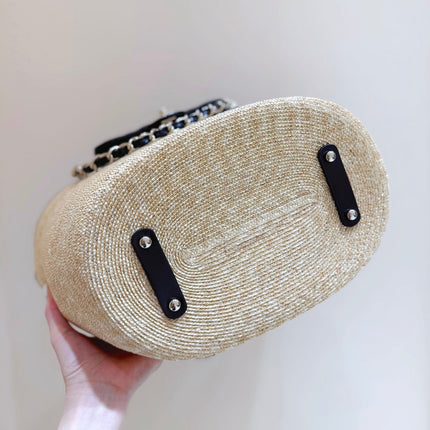 CHANEL 26S TOTE BAG 18 IN BEIGE FABRIC AND BLACK CALFSKIN