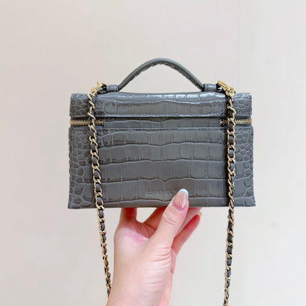 CHANEL 26S MINI BOX BAG 14 IN GRAY CALFSKIN CROCODILE EMBOSSED