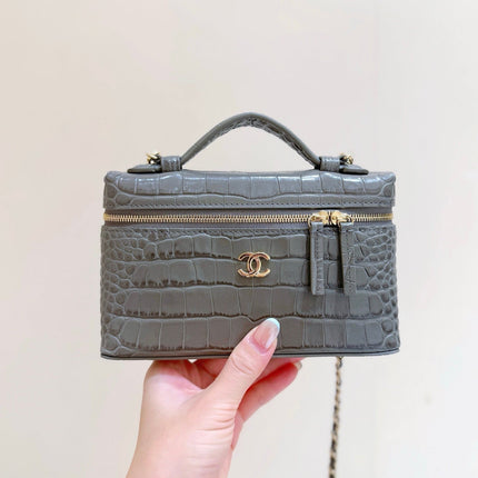 CHANEL 26S MINI BOX BAG 14 IN GRAY CALFSKIN CROCODILE EMBOSSED