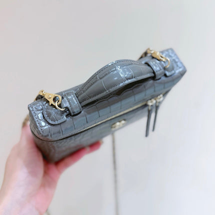 CHANEL 26S MINI BOX BAG 14 IN GRAY CALFSKIN CROCODILE EMBOSSED