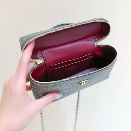 CHANEL 26S MINI BOX BAG 14 IN GRAY CALFSKIN CROCODILE EMBOSSED