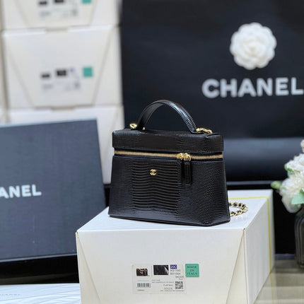 CHANEL 26S MINI BOX BAG 14 IN BLACK CALFSKIN LIZARD EMBOSSED