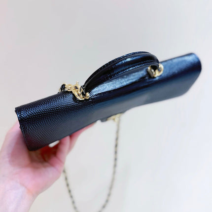 CHANEL 26S MINI TOP HANDLE BAG 9 IN BLACK CALFSKIN LIZARD EMBOSSED