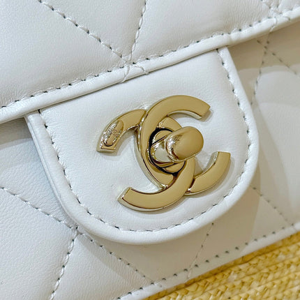CHANEL 26S TOTE BAG 25 IN BEIGE FABRIC AND WHITE CALFSKIN