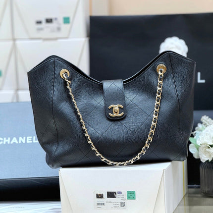 CHANEL 26S TOTE BAG 26 IN BLACK CALFSKIN GRAINED