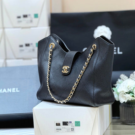 CHANEL 26S TOTE BAG 26 IN BLACK CALFSKIN GRAINED