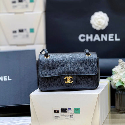 CHANEL 26S MINI FLAP BAG 13 IN BLACK CALFSKIN GRAINED
