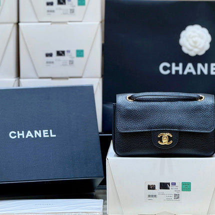 CHANEL 26S MINI FLAP BAG 13 IN BLACK CALFSKIN GRAINED