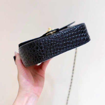 CHANEL 26S MINI BOX BAG 15 IN BLACK CALFSKIN CROCODILE EMBOSSED