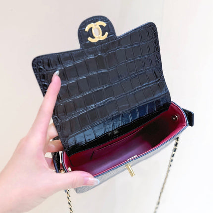 CHANEL 26S MINI BOX BAG 15 IN BLACK CALFSKIN CROCODILE EMBOSSED