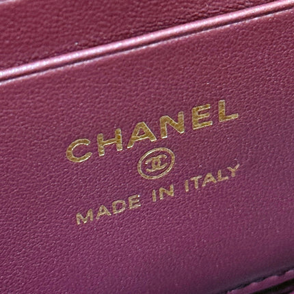 CHANEL 26S MINI BOX BAG 14 IN BURGUNDY CALFSKIN CROCODILE EMBOSSED