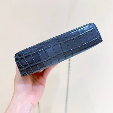 CHANEL 26S MINI BOX BAG 14 IN BLACK CALFSKIN CROCODILE EMBOSSED