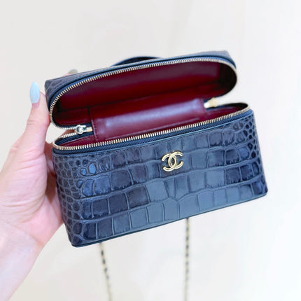 CHANEL 26S MINI BOX BAG 14 IN BLACK CALFSKIN CROCODILE EMBOSSED