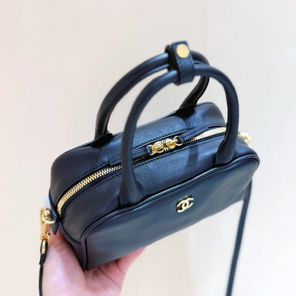 CHANEL 26S MINI BOWLING BAG 13 IN BLACK CALFSKIN