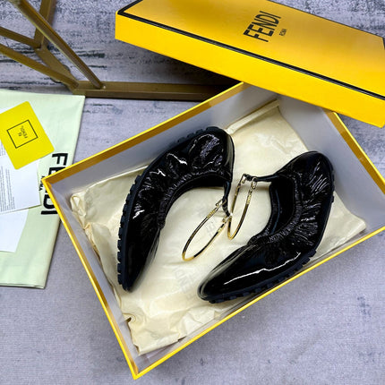 FENDI FILO BALLET IN BLACK LAMBSKIN WITH GOLD HARDWARE