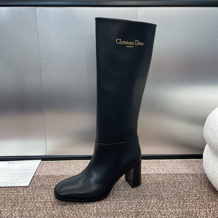 DIOR 25S D-TOWN HEELED BOOT 80MM IN BLACK SUPPLE CALFSKIN
