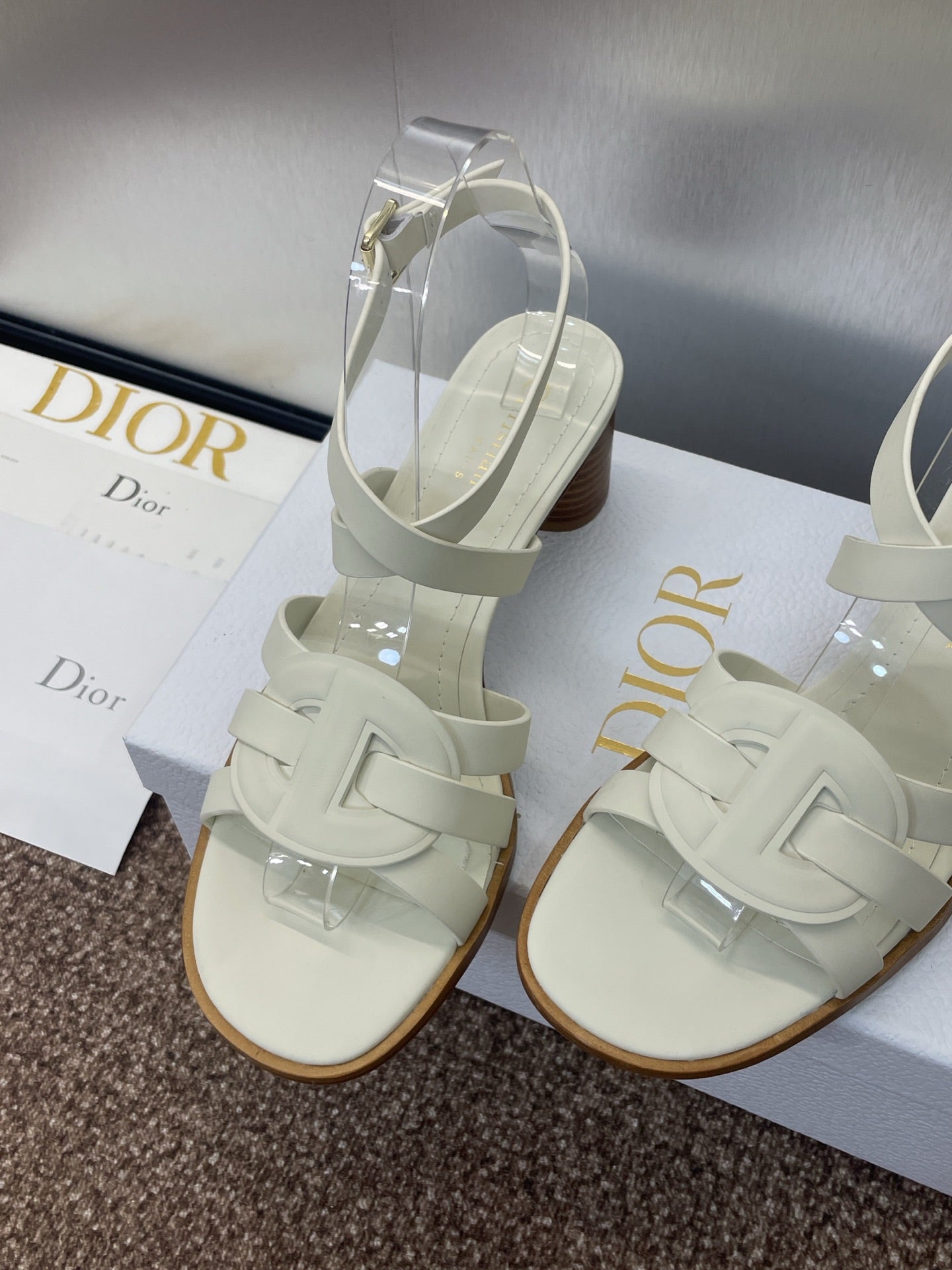 D-CLUB HIGH HEEL SLIDE 25S 55MM IN WHITE CALFSKIN